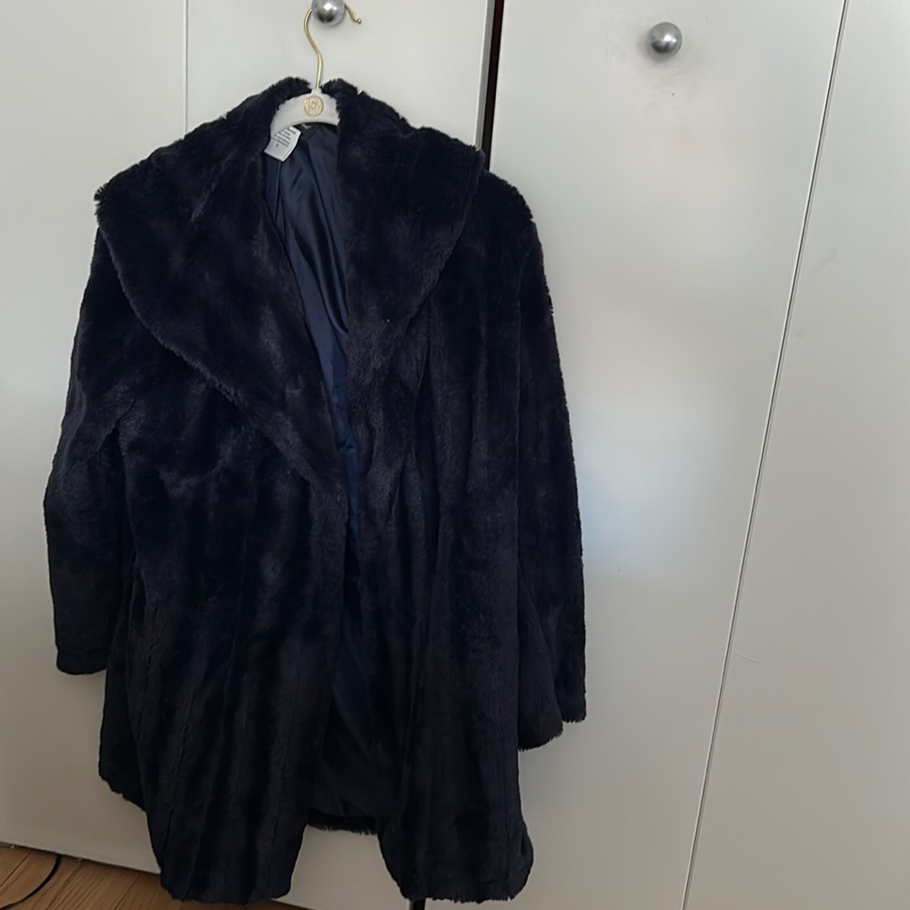 Slinky Brand Faux Fur Open Shawl Jacket - Blue